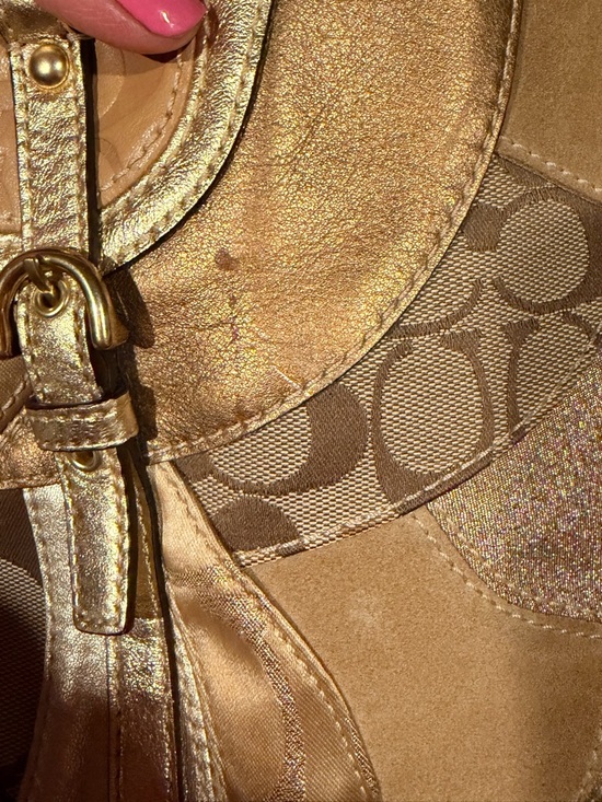 Authentic COACH Vintage Y2K 2009 Metallic Gold Patchwork Satchel Handbag F14007 - Picture 3 of 16